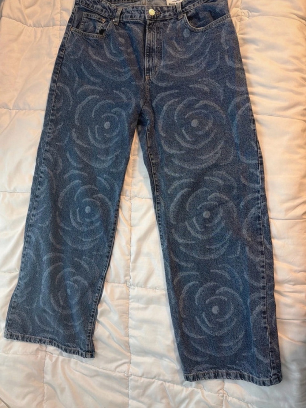 Cotton On Blue Floral-Print Wide Leg Jeans